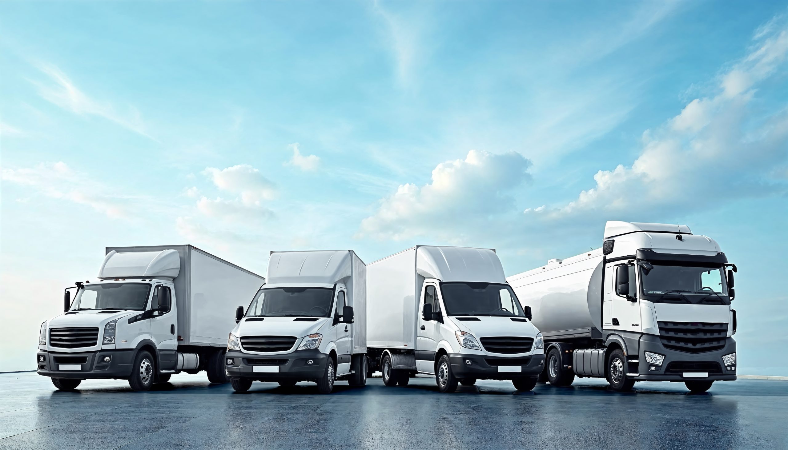 fleet-white-delivery-trucks-blue-sky